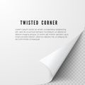 Realistic paper sheet with folded corner. Paper sheet with shadows on transparent background. Vector illustration Royalty Free Stock Photo