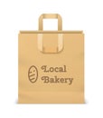 Realistic paper shopping bag. 3D bakery craft sack. Isolated cardboard store package with calligraphic lettering. Carrying bread