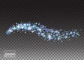 Realistic particle glitter effect. Glowing stream wave of sparkling turquoise hearts. Bright design element for