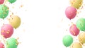 Realistic pastel balloons and gold confetti frame banner for party, holiday, birthday