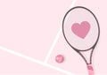 Realistic Pastel Pink Racket with Heart and Tennis Ball Background Illustration