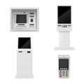 Realistic payment machine collection vector illustration. Self order kiosks, ATM, POS terminal