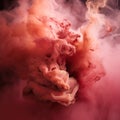 Smoke and colors. Woman smoker. Women portrait with pink peach pigments, deep red with pink smoky mist gradient,