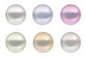 Realistic pearls of different colors set. Collection jewelry gems isolated on white