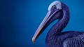 Realistic Pelican On Blue Background: Dark Blue And Violet Macro Photography