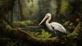 Realistic Pelican In Green Jungle: High Resolution Artwork By Kevin Hill