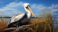 Realistic Pelican Illustration: Detailed Rendering Of Coastal Scenery