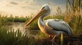 Realistic Pelican At Sunrise In Nature Stock Photo