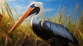 Realistic Pelican In Vibrant Caricature Style: Hyper-detailed Rendering