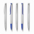 Realistic pen. 3D white plastic office pen, school and work stationery or corporate identity mockup element. Vector