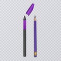 Realistic pen and pencil on transparent background, purple color. Vector illustration Royalty Free Stock Photo