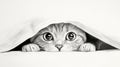 Realistic pencil drawing of a curious cat peeking from under a blanket with big eyes Royalty Free Stock Photo
