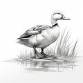 Realistic Pencil Drawing Of A Duck In A Wetland Royalty Free Stock Photo