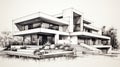 Realistic Pencil Drawing Of A Modern Mansion