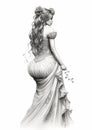 Realistic Pencil Sketch Of Majestic Elvin Female In Flowing Gown