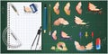 Realistic pencils. 3D colored school stationery with sharpener and shavings. sharpened pencils of various lengths with a Royalty Free Stock Photo
