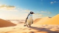 Realistic Penguin In Desert: Photorealistic Rendering With Soft, Dreamy Scenes