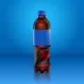 Realistic pepsi cola bottle mock up with blue label isolated on blue background reflected off the floor, vector