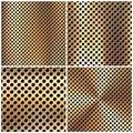 Realistic perforated brushed metal textures set. Polished stainless steel background. Vector illustration.