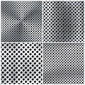 Realistic perforated brushed metal textures set. Polished stainless steel background. Vector illustration.