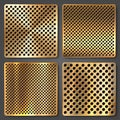 Realistic perforated brushed metal textures set. Polished stainless steel background. Vector illustration.