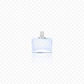 Realistic perfume bottle. Transparent empty flask, glass container with dispenser spray Royalty Free Stock Photo