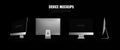 Realistic personal computer from different angles on black background. Presentation new monoblock computer. New monoblock PC for m