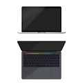 Realistic perspective front laptop with keyboard isolated incline 90 degree. Computer notebook with empty screen template. Front Royalty Free Stock Photo