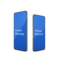 Realistic phone mockup with reflect standing on desk. Different size modern mobile device isolated with thin frame and