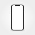 Realistic phone mockup. Smart device isolated on white backdrop. Cellphone with empty display. Modern smartphone