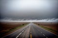 Realistic photo bird view of the empty highway through the fields in a fog Royalty Free Stock Photo