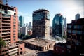 Realistic photo bird view landscape of destructed broken city building and street