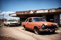 Realistic photo of deserted old broken retro vintage car