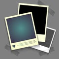 Realistic photo frame with shadow on blueisolated background, Empty photography snapshot template with adhesive tape Royalty Free Stock Photo