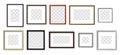 Realistic photo frame. Simple picture frames, square border and photos on wall mockup vector set. Collection of