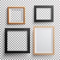 Realistic Photo Frame Vector. 3d Set Square, A3, A4 Sizes Light Wood Blank Picture Frame, Hanging On Transparent Background With S Royalty Free Stock Photo