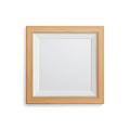 Realistic Photo Frame Vector. Square Light Wood Blank Picture Frame, Hanging On White Wall From The Front. Design Template For Moc