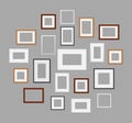 Realistic photo frames. Different format empty picture frames wooden, plastic and metal, wall decor objects group Royalty Free Stock Photo