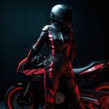 A realistic photo of a motorcycle and a modern protective suit for women
