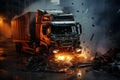 Realistic Photo of Truck Crash Damage. Ai