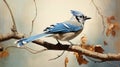 Realistic Photograph Of A Blue Jay On A Branch Royalty Free Stock Photo