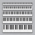 Realistic piano keys collection. Musical instrument keyboard on checkered background. Vector illustration.