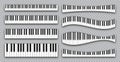 Realistic piano keys collection. Musical instrument keyboard on checkered background. Vector illustration.