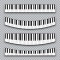 Realistic piano keys collection. Musical instrument keyboard on checkered background. Vector illustration.