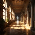 A realistic pictures of a hallway of a building in a renaissance era AI generative Royalty Free Stock Photo