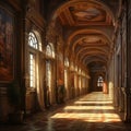 A realistic pictures of a hallway of a building in a renaissance era AI generative Royalty Free Stock Photo