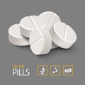 Realistic pills on gray background