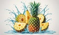 Realistic Pineapple Submerged in a Splash of Water