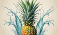 Realistic Pineapple Submerged in a Splash of Water