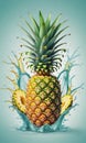 Realistic Pineapple Submerged in a Splash of Water